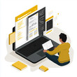 © JPbodyparts - Moderne Illustration eines Entwicklers am Computer – digitales Arbeitsumfeld mit Code, Software-Interface und Technologieelementen.