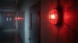 © yevhen89 - Red emergency light illuminates a concrete block wall in a dark corridor. An eerie sense of urgency and warning.