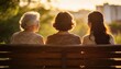 © Anna - Three women of different generations sitting on a park bench during golden hour. Family and friendship connection at sunset