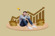 © deagreez - Composite zine pop trend collage of happy businesswoman businessman freelancer sit arrow coin progress statistics earnings