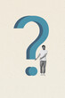 © deagreez - Pop creative collage of person demonstratenear question mark on pastel background