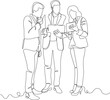 © ideartstuff - Continuous One Line Business Team Collaboration. Professionals Discussing Project with Digital Devices in Modern Office