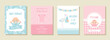 © maradaisy - Baby Shower invite card. Baby boy and girl birth party backgrounds. Blue pink layout of invitation banner. Welcome template. Happy greeting holiday poster. Cute flyer. Vector illustration. Flat design