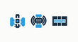 © MAHMUDA  - Satellite Communication and Venue Planning Icons: Featuring Advanced Network Devices and a Venue Plan Diagram for Event Organization and Infrastructure Layout