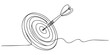 © Gerish - Target with arrow hitting center one continuous line drawing archery goal illustration, Continuous one line drawing of arrow in center of target. Single line art minimalist hand drawn vector illustrat