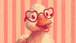 © Zanna - Vintage children illustration of cute duck wearing heart shaped glasses on striped pastel background, playful romantic character art for valentine greeting cards posters and nursery decor