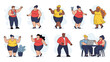 © Tahomina - Group of body positive plus size men and women in various poses and activities celebrating diversity and self-confidence in a flat vector design.