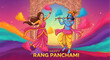 © Jamod Arvind bhai - Festive Rang Panchami Celebration with Krishna and Colors of Joy. Indian Classical Dancers Celebrating Happy Rang Panchami Festival with Colorful Powder in Palace Setting.