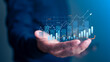 © Phou - Man showing stock Market Growth, Financial Analytics, Investment Strategy, Fintech Innovation, Profit Increase, Economic Performance, Data Dashboard. Broker Investment Financial advisor