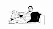 © Dewi - A man in casual attire relaxes on a couch, smiling and looking towards the viewer