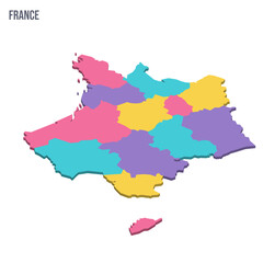  France political map of administrative divisions - regions. Colorful isometric blank vector map.