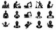© Lalanthika - Construction Worker Silhouette Icon Set Excavator Crane Wrench Avatar