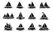 © cac_tus - Minimalist silhouette boat and sailboat icon set featuring various sailing vessels and ships for maritime and travel designs