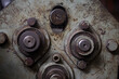 © Natalie Jeffcott - Close-up of weathered industrial machinery with bolts and bearings