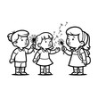 © Marina - Children blowing dandelion seeds in black and white illustration
