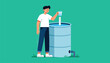 © Hox - Young person checks water level in large barrel with measuring cup