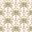 © windmill - Vintage palm tree seamless pattern with arch motifs on beige. Ideal for boho, tropical decor, wallpaper, and fabric design.