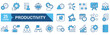 © Roronoa15 - Productivity icon set Blue Monochrome Flat Design concept for efficiency, multitask, sharpened, workflow, task, growth, automation, routine