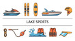© Kenywanch - Outline icons for watercraft sports gear safety equipment and water splash