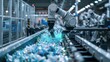 © Intelligent Horizons - Advanced robotic arms precisely handle and sort vast quantities of plastic bottles moving along a high tech conveyor belt system in a clean industrial recycling plant