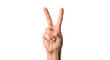 © Ophelia - Isolated hand gesture showing a peace or victory symbol on a clear backdrop in studio lighting