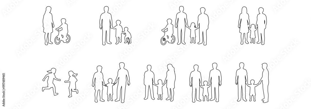 Minimalist Family Vector Illustration Outline, Thin Line Art of Parents ...