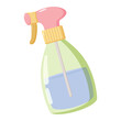 © Lipitorika - Cartoon spray bottle illustration with green translucent body, blue liquid inside, pink nozzle, and yellow trigger, symbolizing cleaning, gardening, and household use