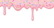 © Domestock - Pink icing drip with colorful sprinkles cartoon sweet dessert decoration vector illustration, party invitations, and sweet food-related content