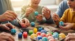 © FahVecStudio - Family enjoying Easter egg painting activity together, a heartwarming scene of shared creativity and tradition
