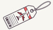 © Abdullah - An illustrated airplane boarding pass with a red airplane on a ticket tag with a barcode and striped pattern from a top view