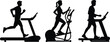 © lokman - Fitness people silhouettes exercising treadmill elliptical trainer, gym workout concept, cardio training healthy lifestyle sport activity exercise equipment illustration set