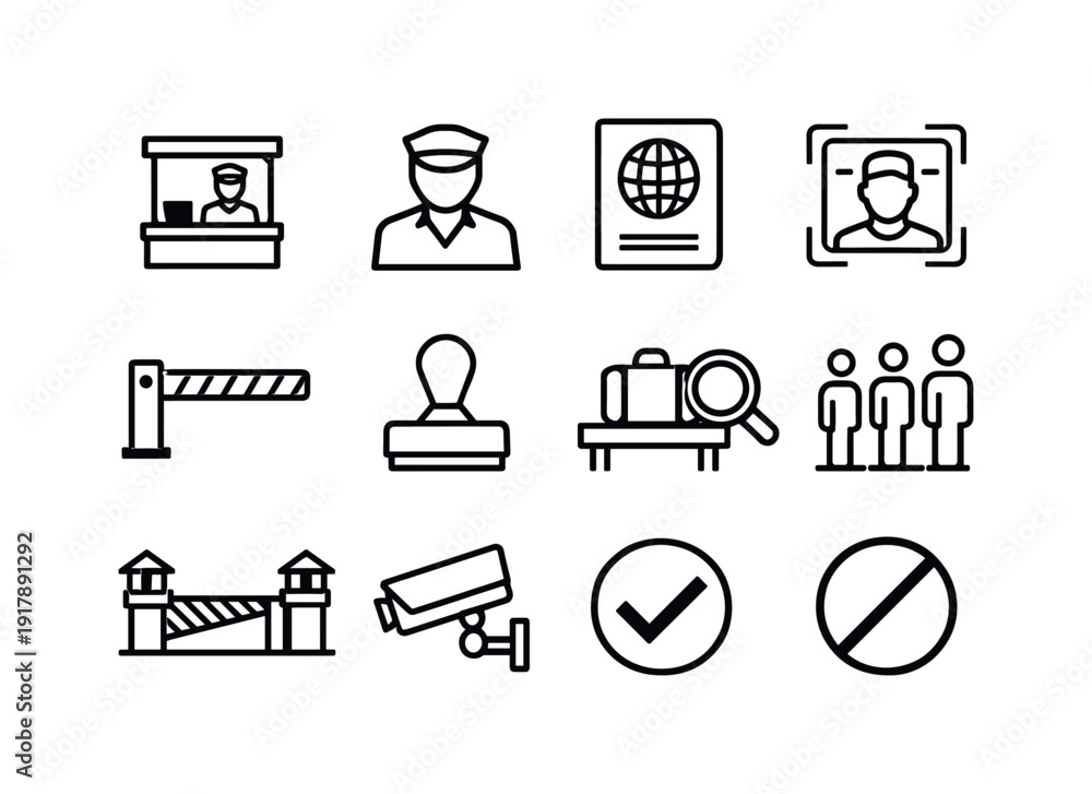 Immigation Boot Sign Immigration checkpoints. Line outline icon set of Immigration ...