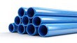 © MSTRAHIMA - A large pile of shiny blue plastic pipes, essential construction material for water systems and infrastructure projects, isolated on white