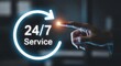 © SUHEB - 24 7 service availability concept with hand interacting