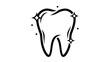 © gudangPIXEL - A simple black and white dental illustration, a stylized molar with sparkle highlights on a white backdrop