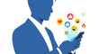 © Nak - Man using smartphone with social media icons and emojis