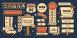 © Dukhanina Ekaterina - Retro motel signs sticker set by classic American roadside and Route culture. Night motel signboards, parking, rooms and road directions in vintage midcentury 1950s style. Vector illustration
