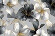 © Zahra - Elegant floral pattern showcasing gold-accented hibiscus blooms against a soft grey backdrop