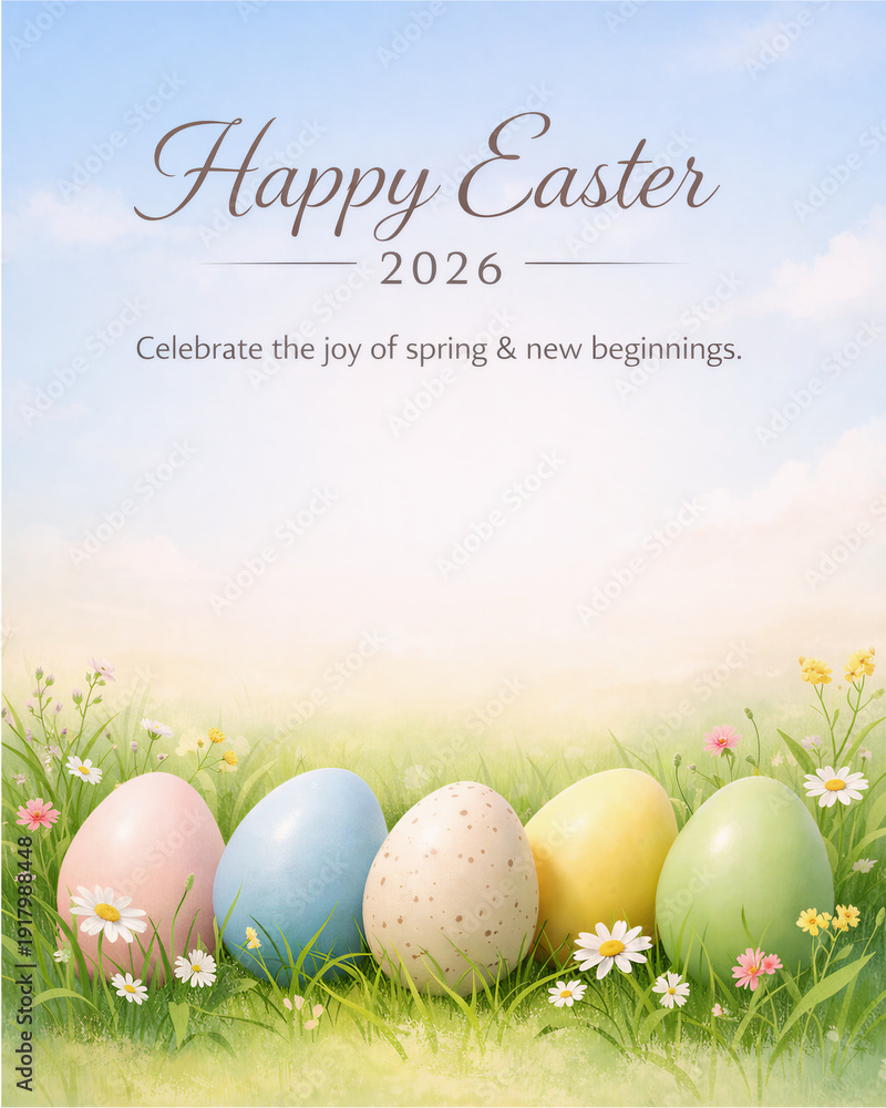 easter eggs on grass, Celebrate Easter 2026 Trendy Poster Design ...