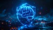 © 力 - 透明なエネルギーシールドに守られたAIの脳の3Dセキュリティイラスト