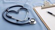 © Pratondo - stethoscope shaping heart and clipboard on medical uniform, closeup