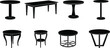 © Motiur - Round table furniture silhouette vector set, modern and classic coffee tables collection, interior design black icon illustration isolated elements
