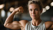 © Denis Yevtekhov - Strong woman portrait, feminine power display, muscular female strength, athletic empowerment scene, confident body demonstration, defocused background elements, with copy space
