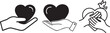 © Sabbir - Heart in hand icons set, hands holding heart, love icon, health and medicine symbols, healthcare, flat and line style, stock vector.