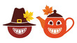 © Ali Designer - Two smiling faces with a hat and teapot and autumn leaves