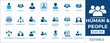 © FlatCore Studio - Human and people icon set featuring professional profiles, team collaboration, leadership, user avatar, customer support, business staff, and office community symbols.
