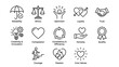 © Stockbundles - Business ethics and values icon collection created in line style with black and white palette