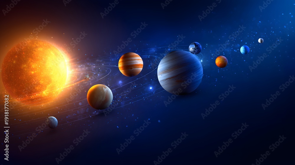 Solar System Planets Orbiting Sun in Deep Space with Stars and Galaxies ...