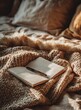 © NasrAI - Cozy bed scene open notebook, pen on soft blanket, warm natural light