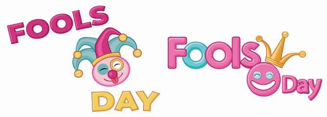 Naklejka na meble A colorful illustration of April Fools' Day graphics with jester hats and smiling faces